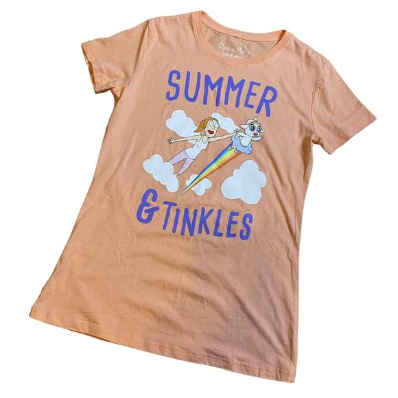 Rick And Morty Graphic Tee Women’s Size Extra Large Peach Summer And Tinkles - Picture 1 of 5